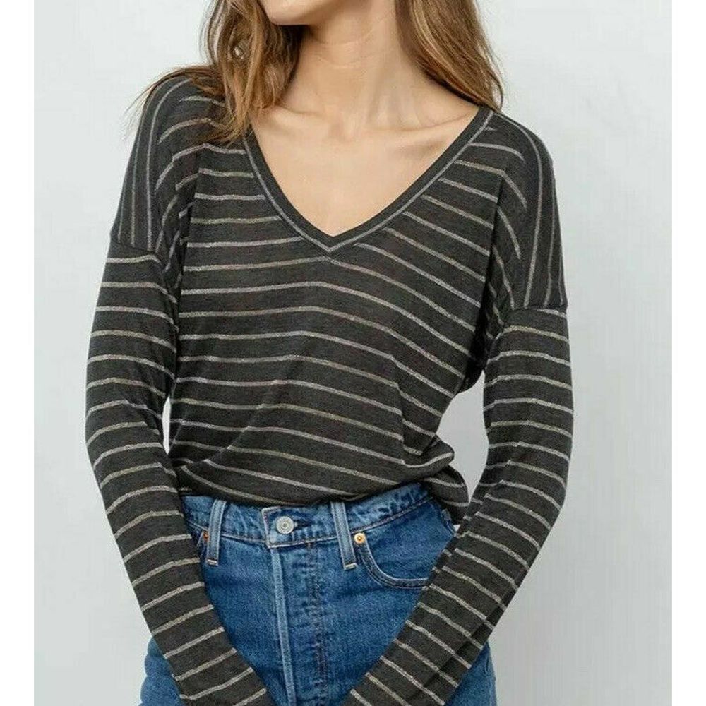 Rails Charcoal Striped V-Neck Top